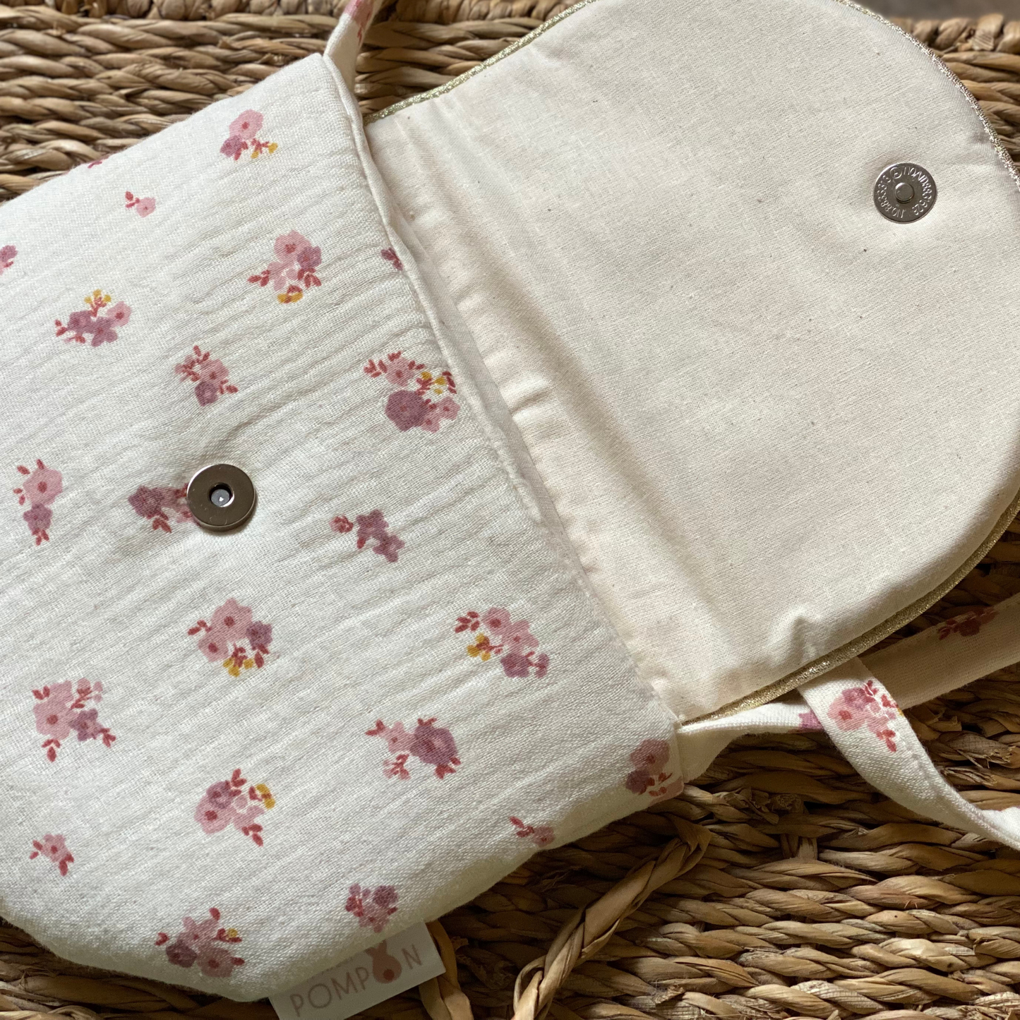 Sac à bandoulière pour petite fille en gaze de coton à fleurs