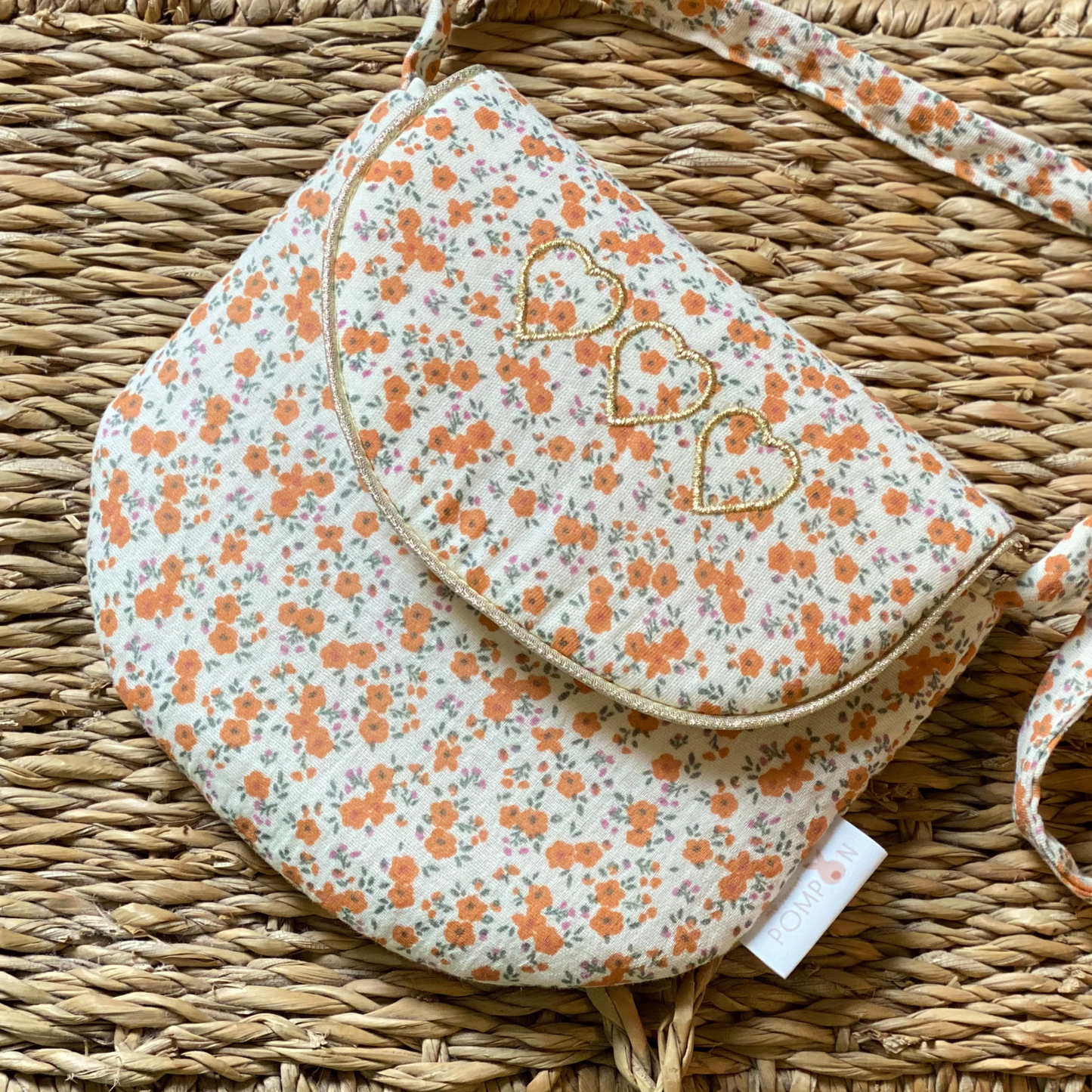 Sac à bandoulière pour petite fille en gaze de coton à fleurs