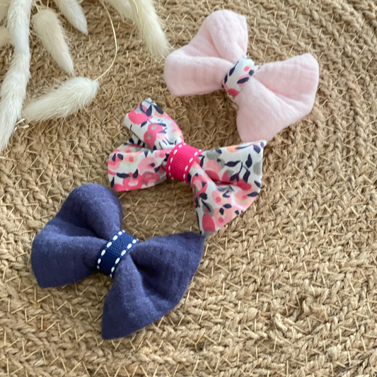 Barrettes noeud liberty rose et bleu