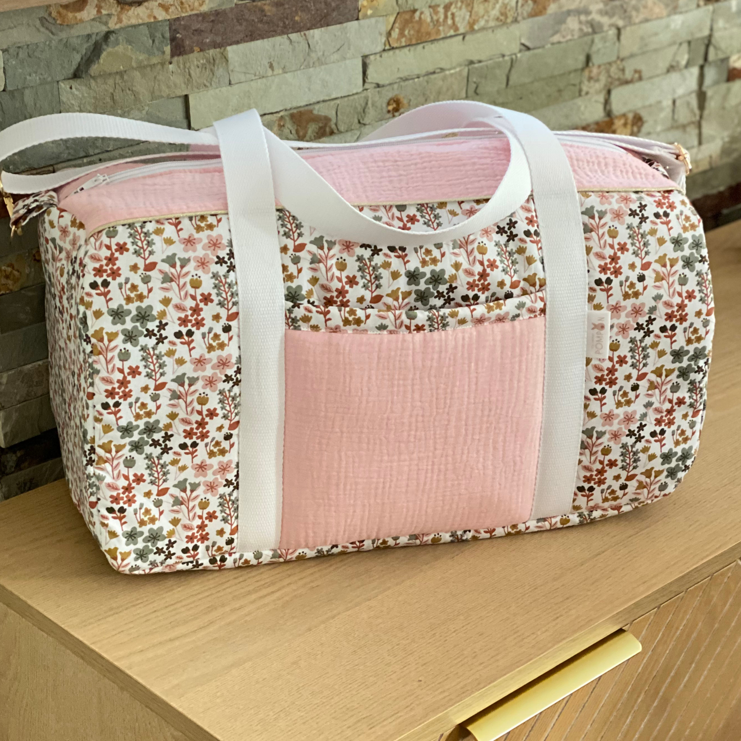 Sac à langer terracotta à fleurs gaze de coton Collection LOUISE