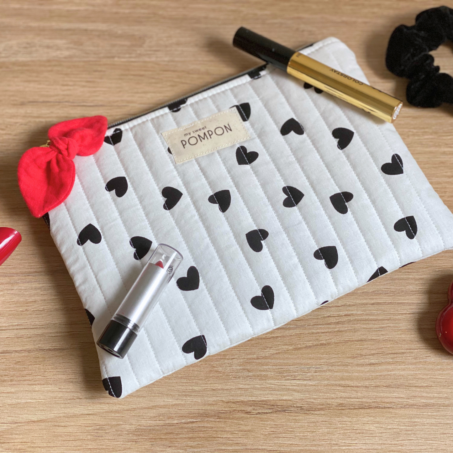 Pochette trousse plate coeur