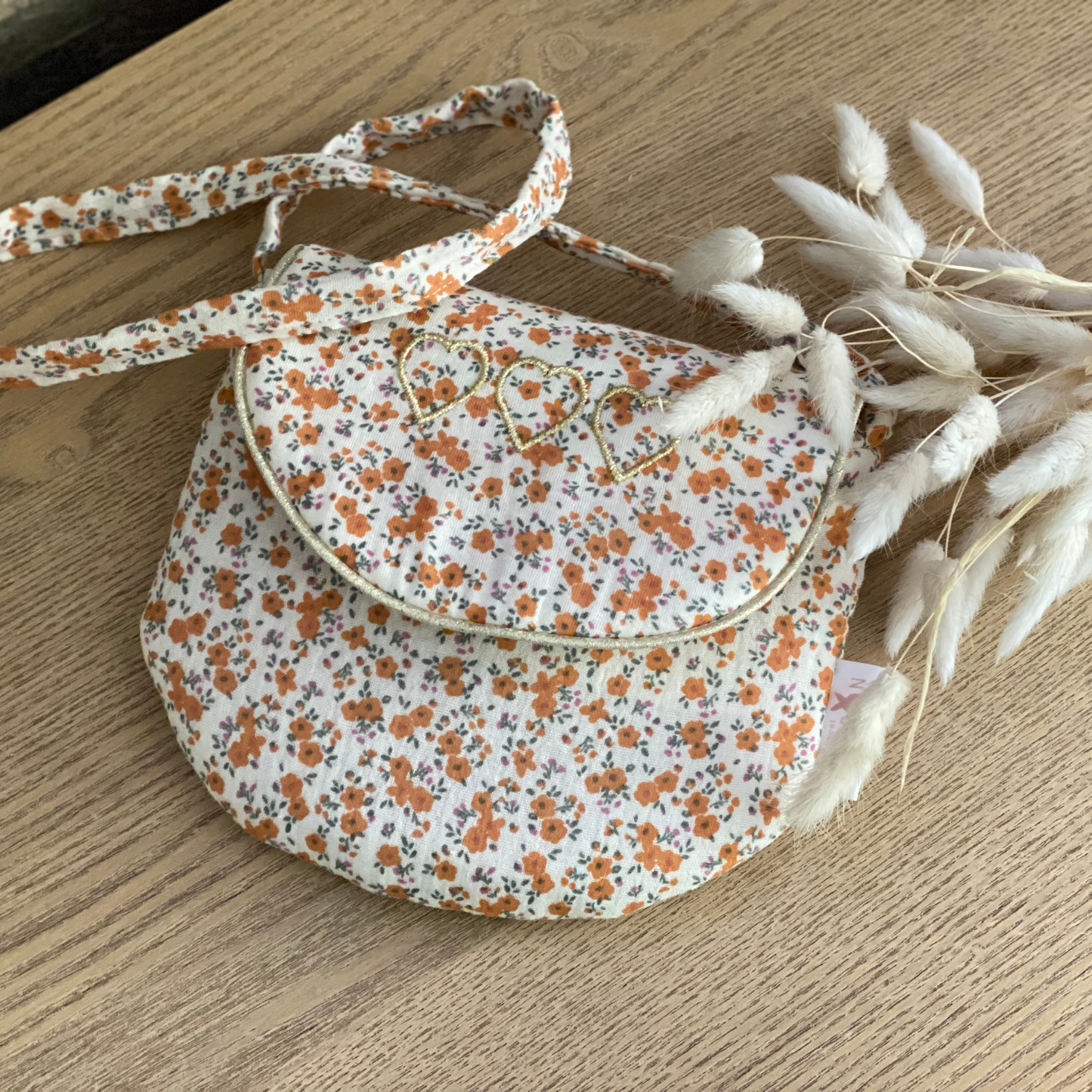 Sac à bandoulière pour petite fille en gaze de coton à fleurs