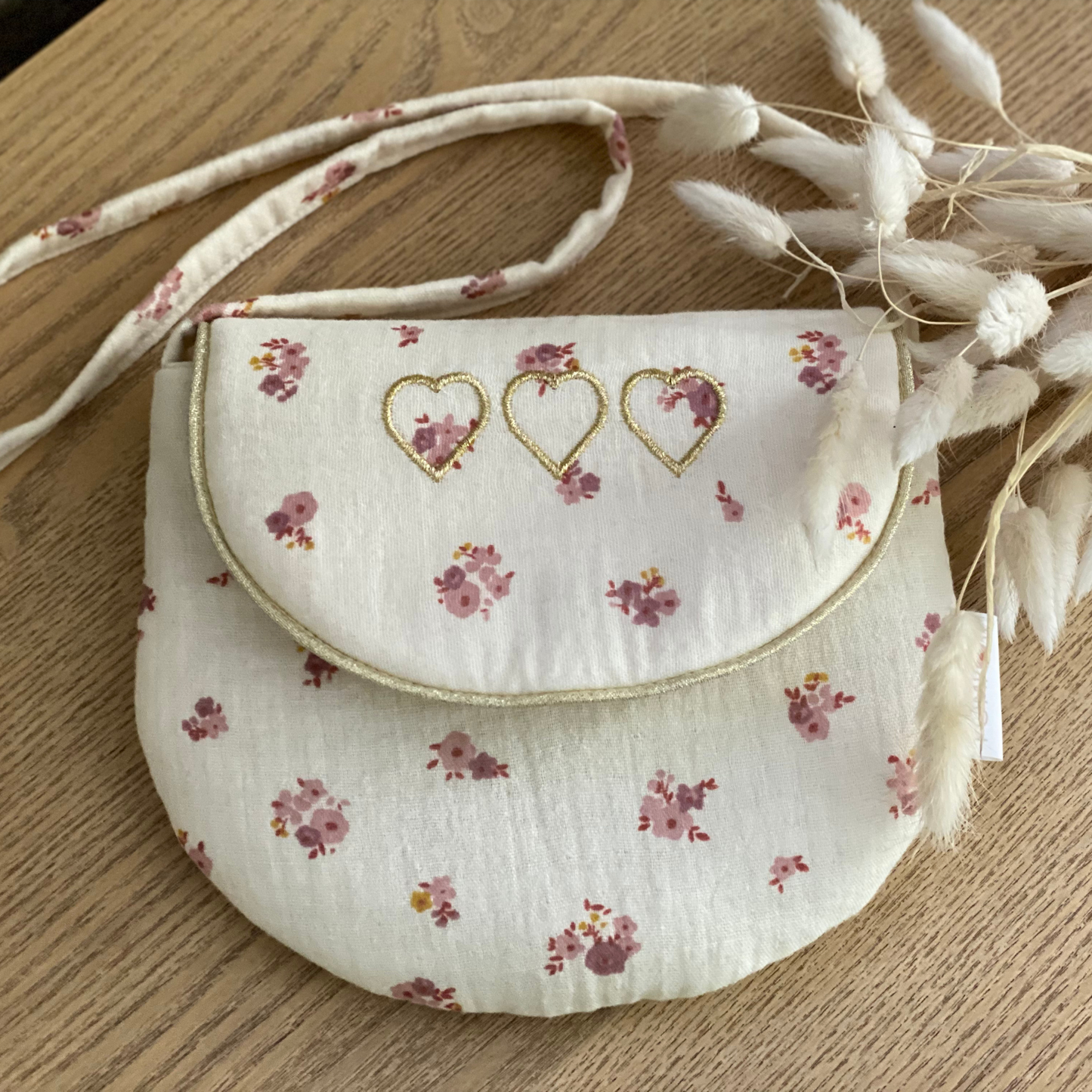 Sac à bandoulière pour petite fille en gaze de coton à fleurs