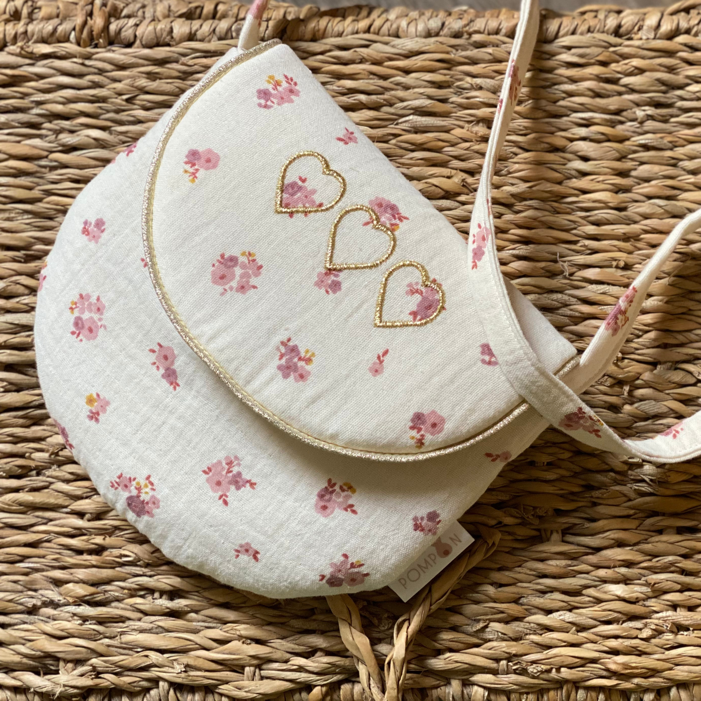 Sac à bandoulière pour petite fille en gaze de coton à fleurs