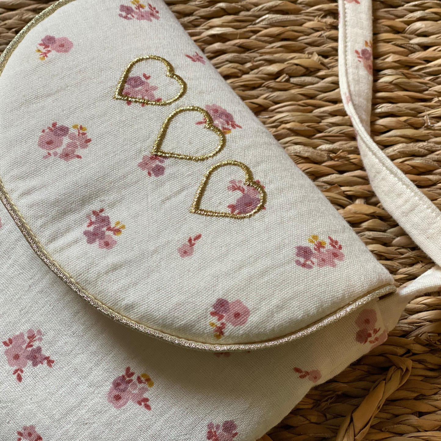 Sac à bandoulière pour petite fille en gaze de coton à fleurs